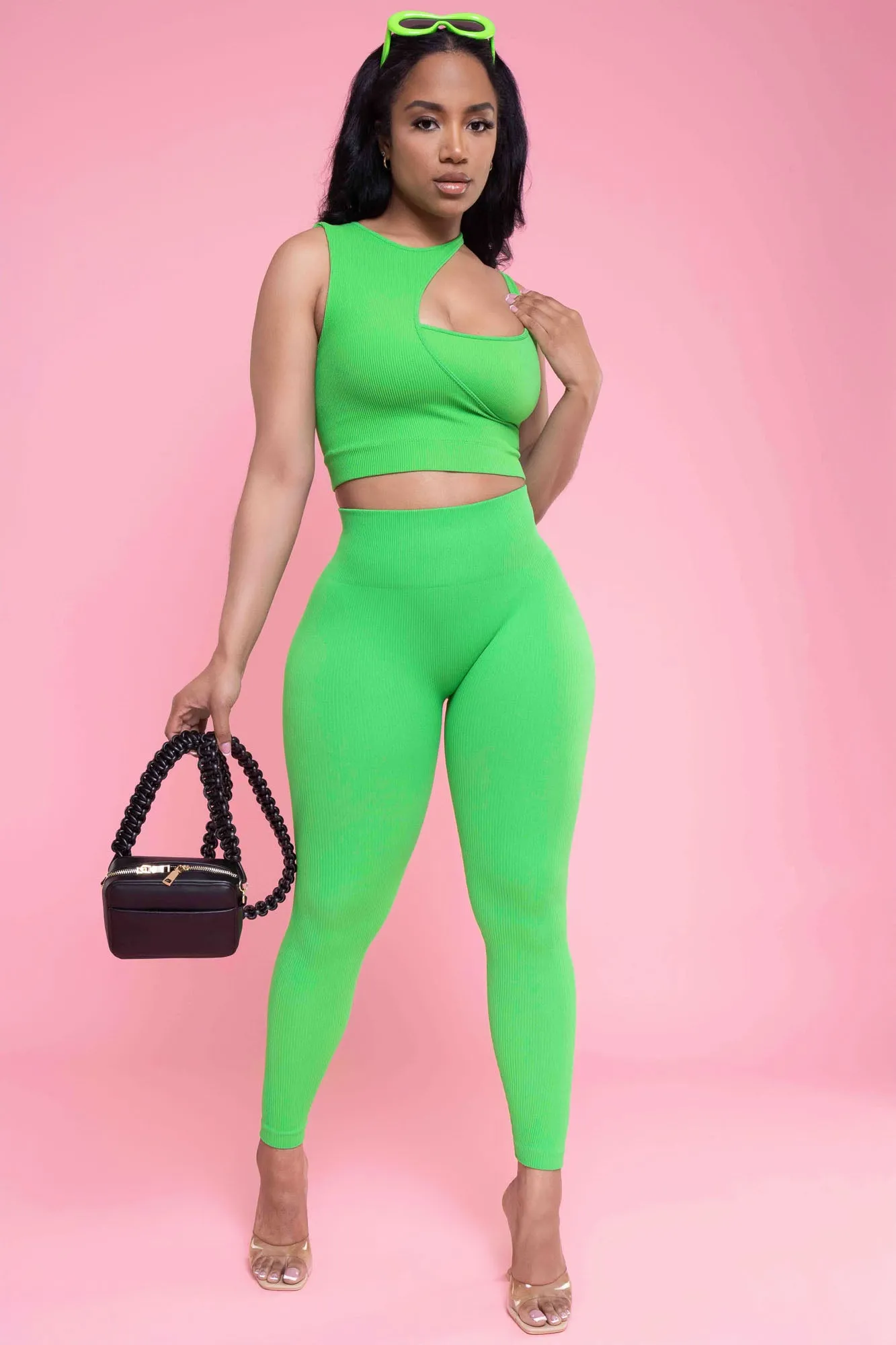 How It Ends Double Layer Cropped Legging Set - Green