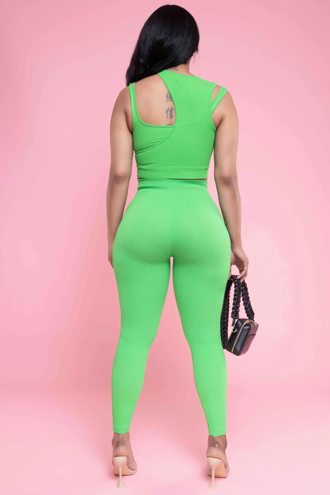 How It Ends Double Layer Cropped Legging Set - Green
