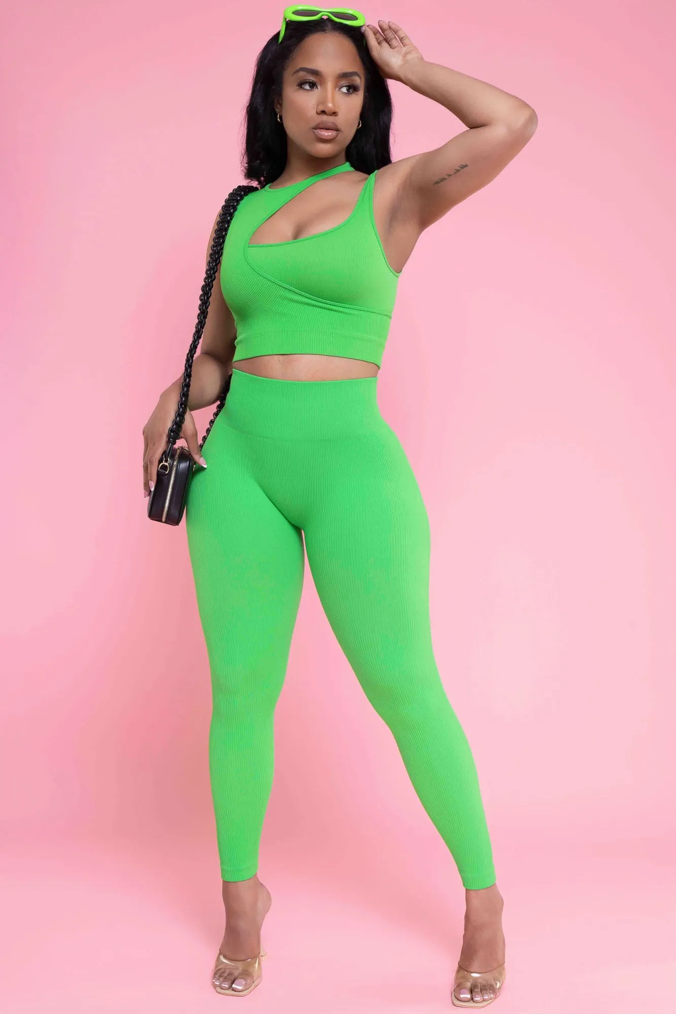 How It Ends Double Layer Cropped Legging Set - Green
