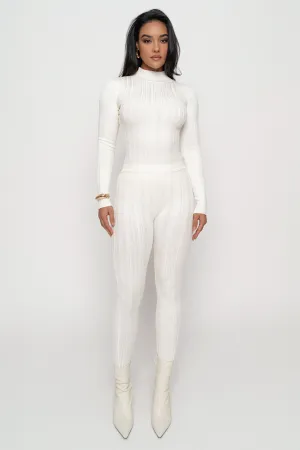 Ivory Ribbed High Waist Leggings