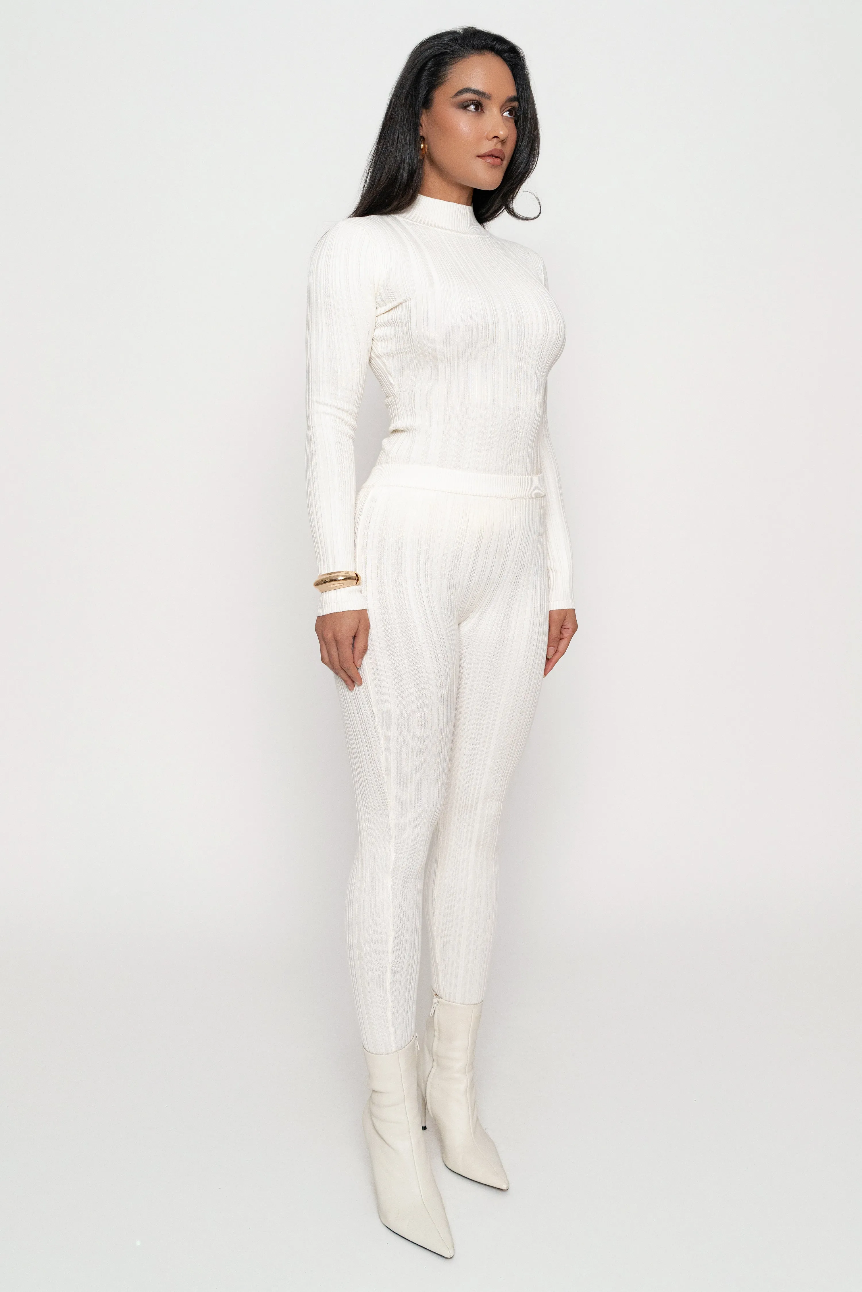 Ivory Ribbed High Waist Leggings