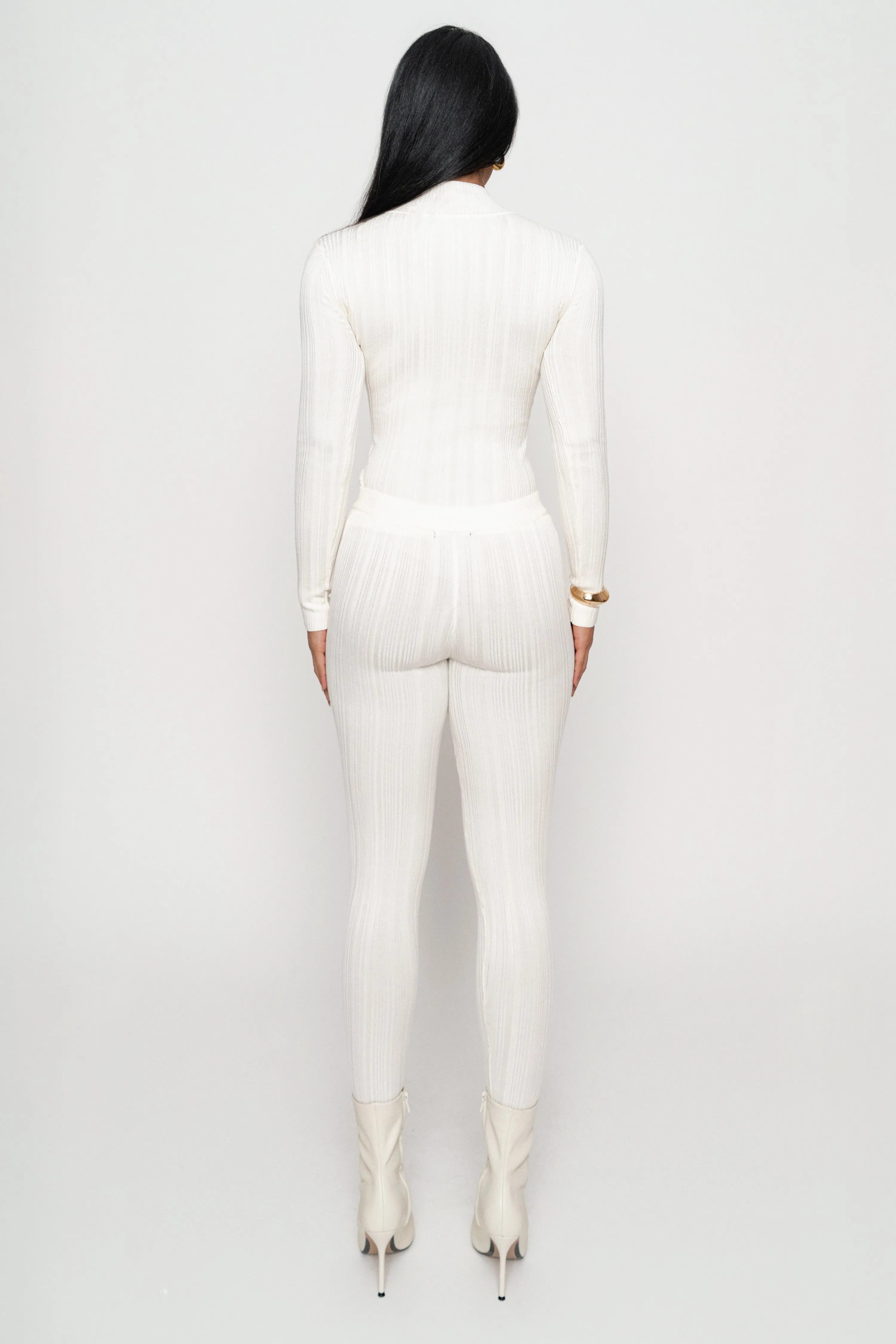Ivory Ribbed High Waist Leggings