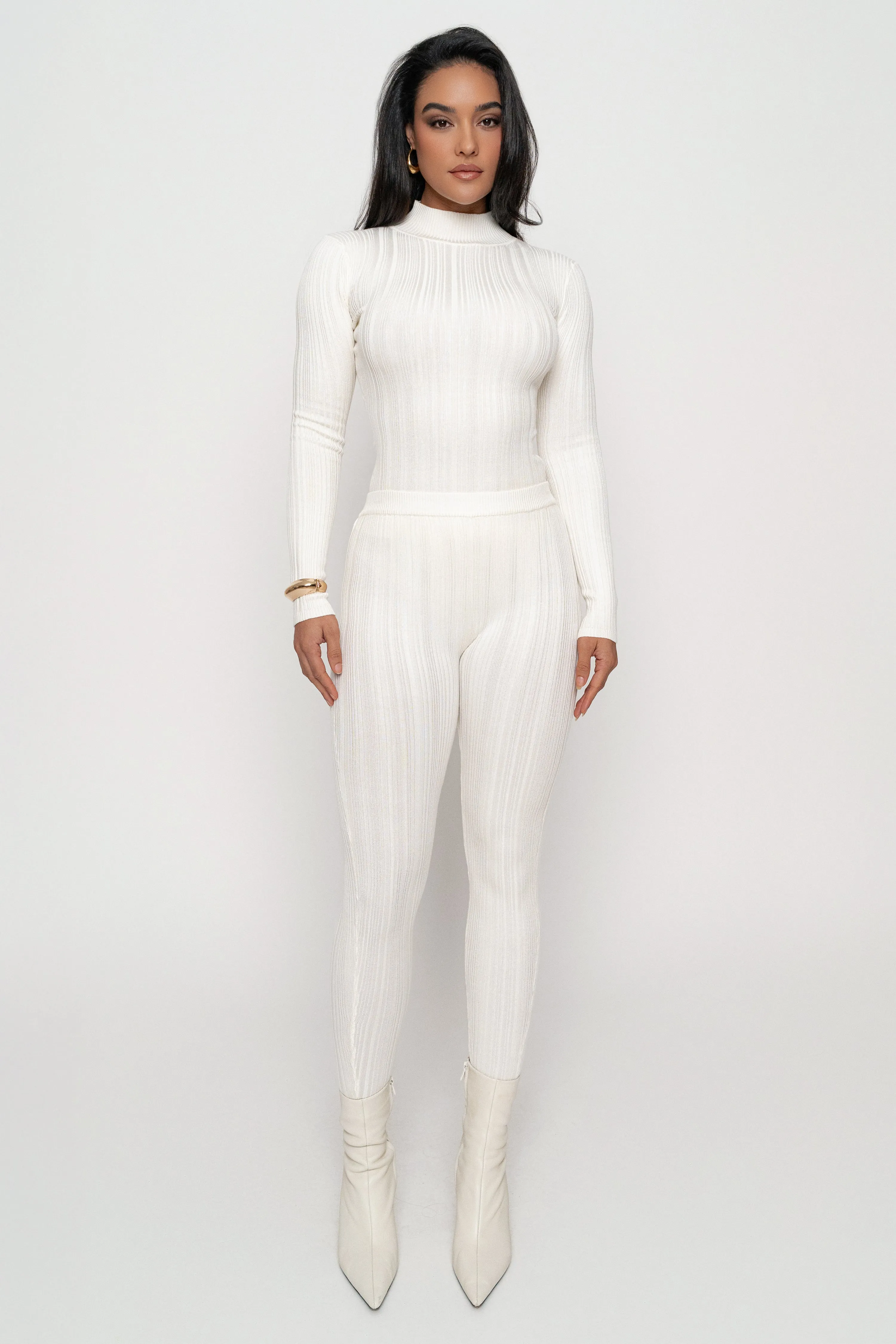 Ivory Ribbed High Waist Leggings