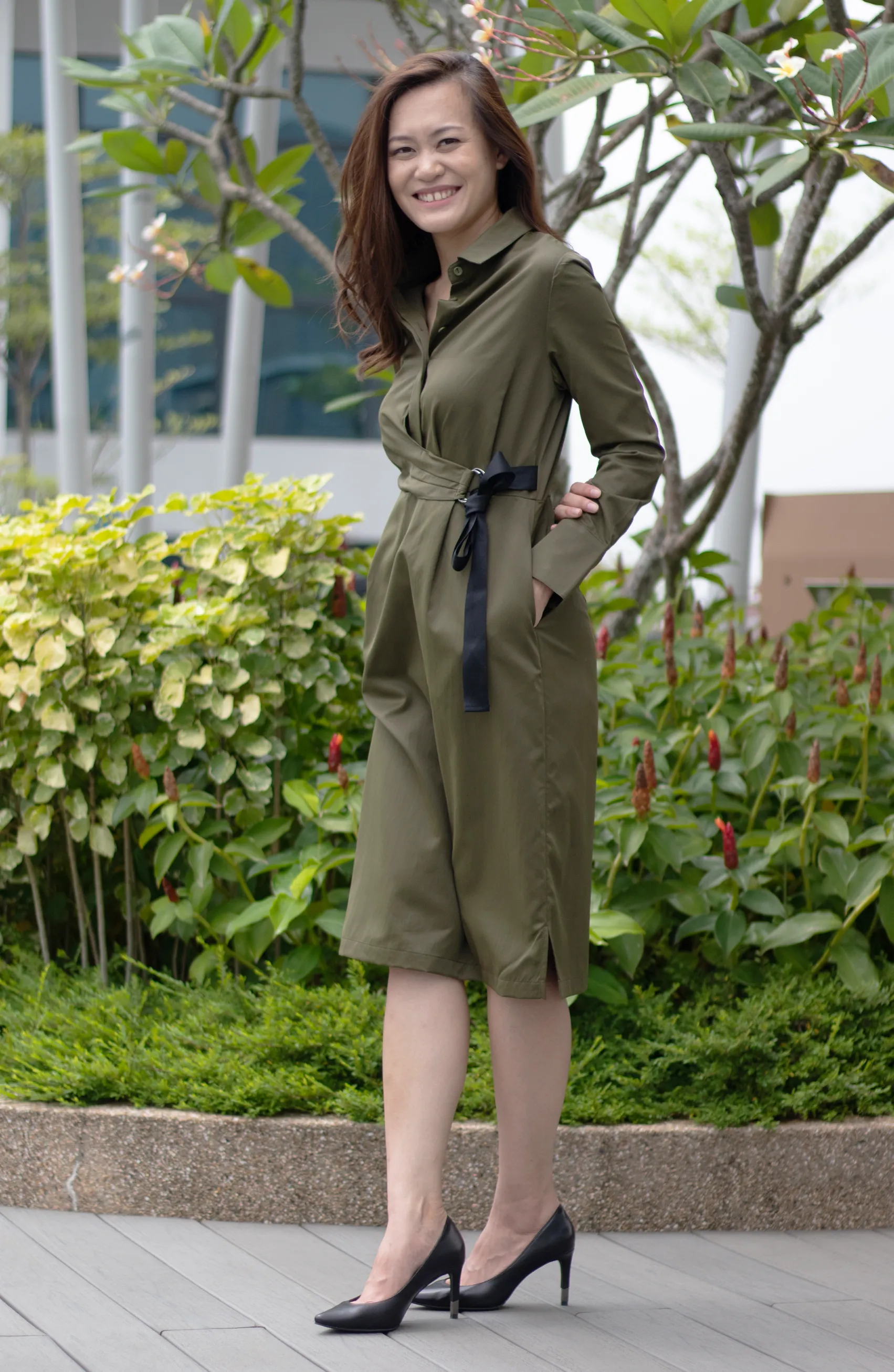 Juy Autumn/Fall Mustard Yellow Ring Belted Shirt Wax A-line Dress