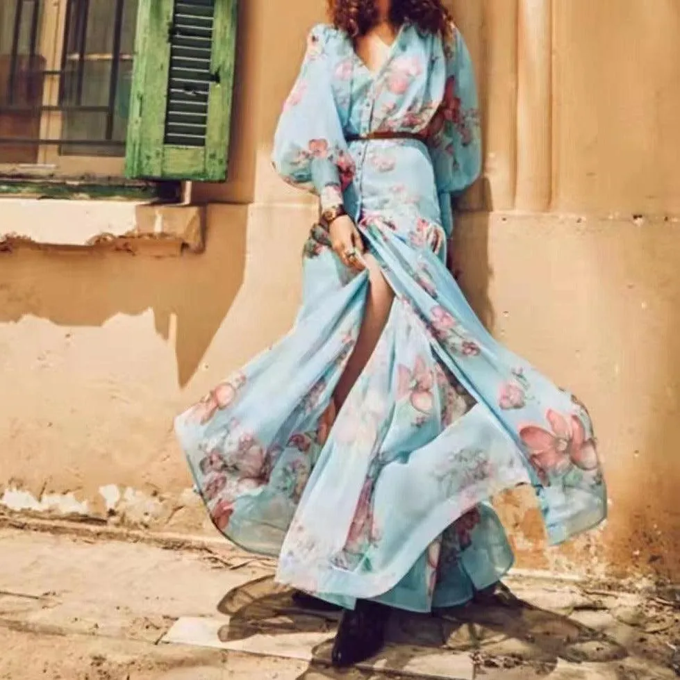 KittenAlarm - Lona Button Down Floral Chiffon Dress