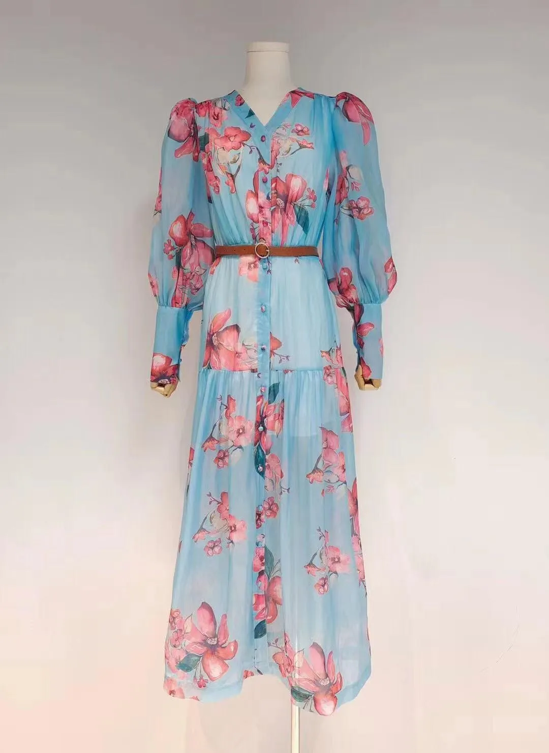 KittenAlarm - Lona Button Down Floral Chiffon Dress