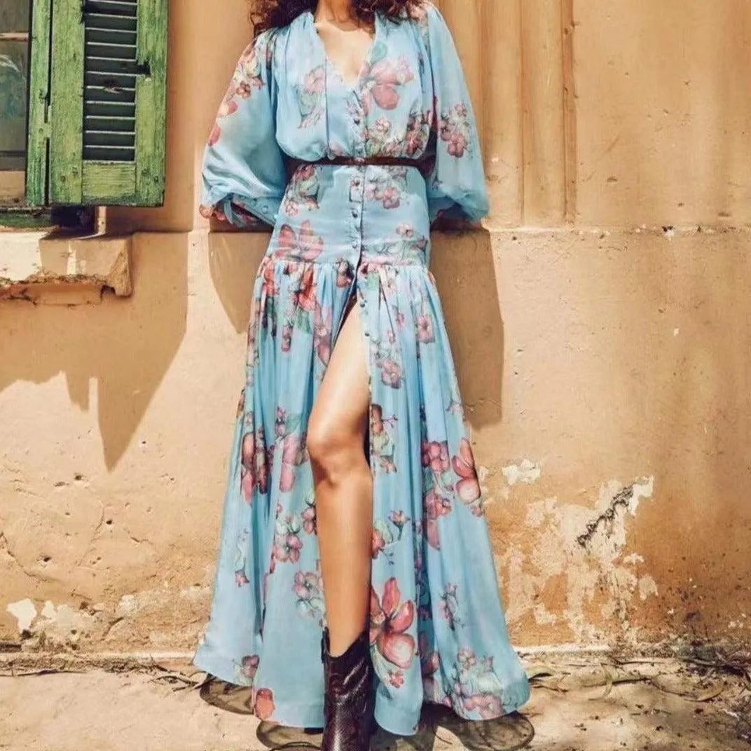 KittenAlarm - Lona Button Down Floral Chiffon Dress