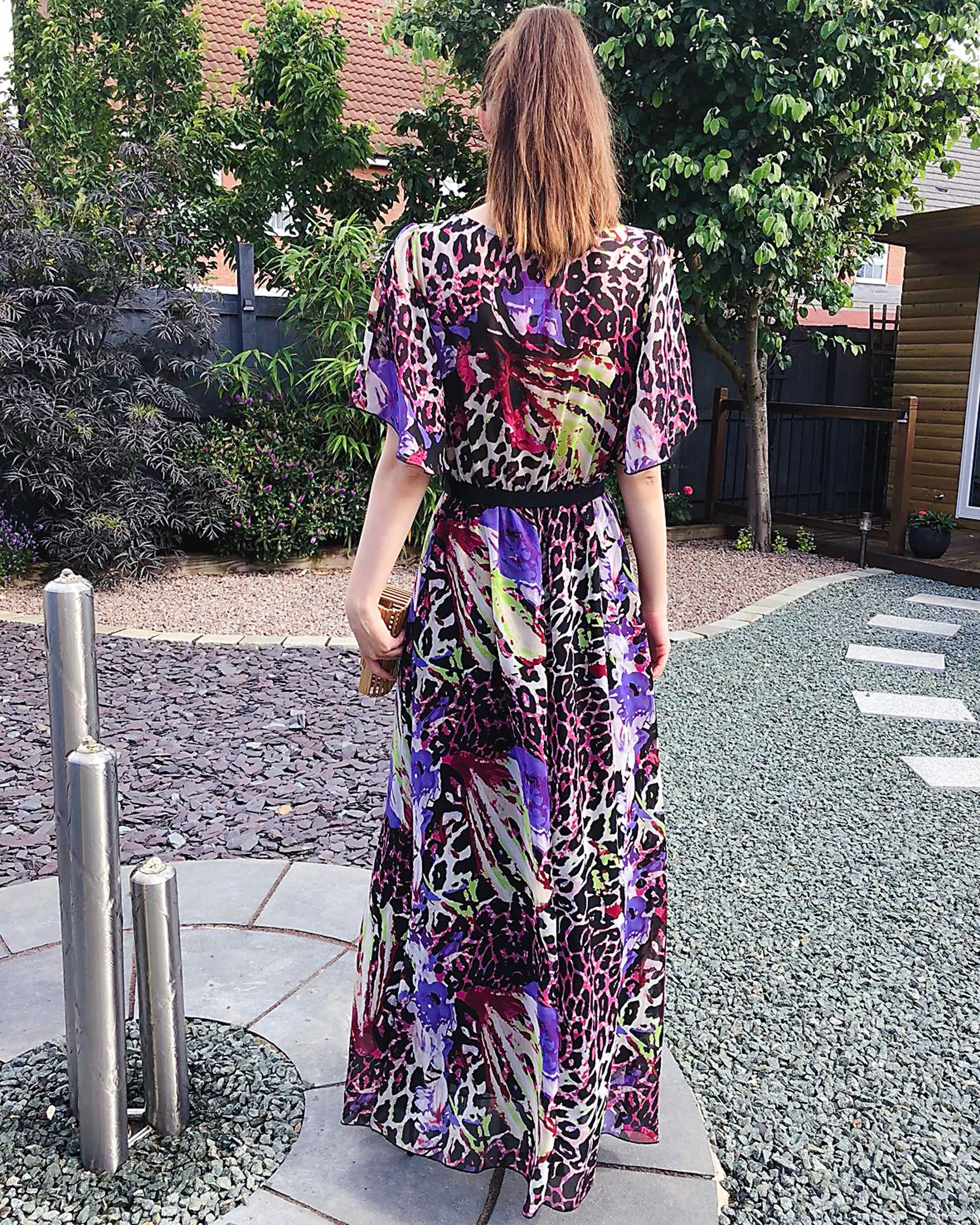 Lady Purple Leopard Print Chiffon Wrap Maxi Dress