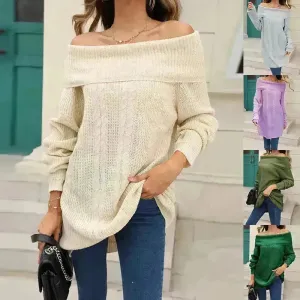 Lapel Loose Off shoulder Winter Knitted Tunic top
