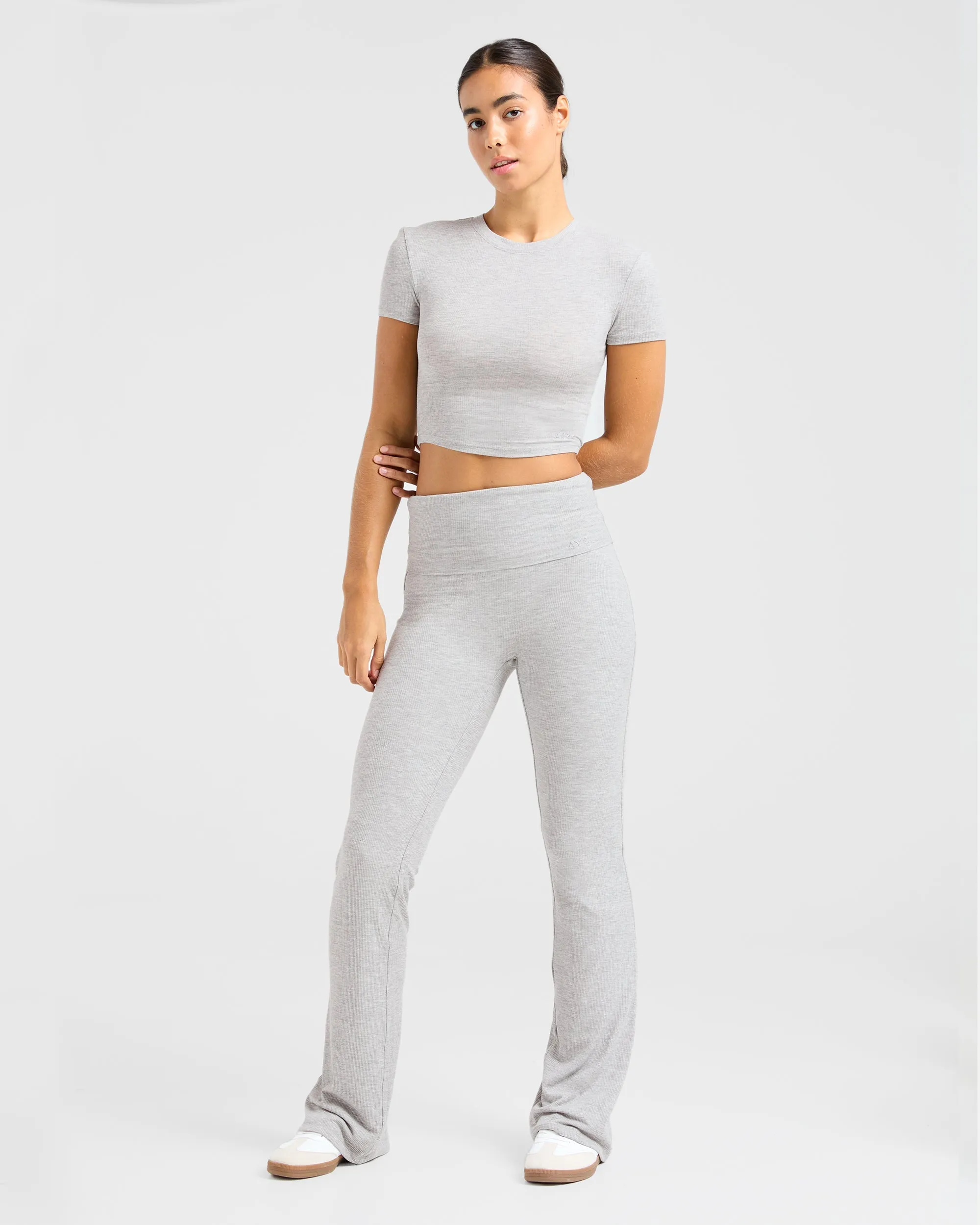Lounge Ribbed Foldover Flared Leggings - Grey Marl