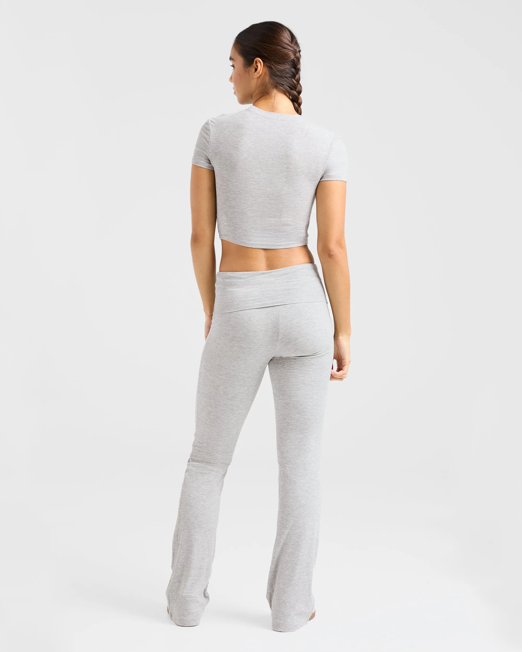 Lounge Ribbed Foldover Flared Leggings - Grey Marl