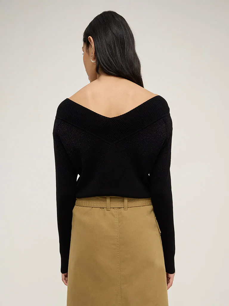 LOV Black Shimmer-Detailed Sweater