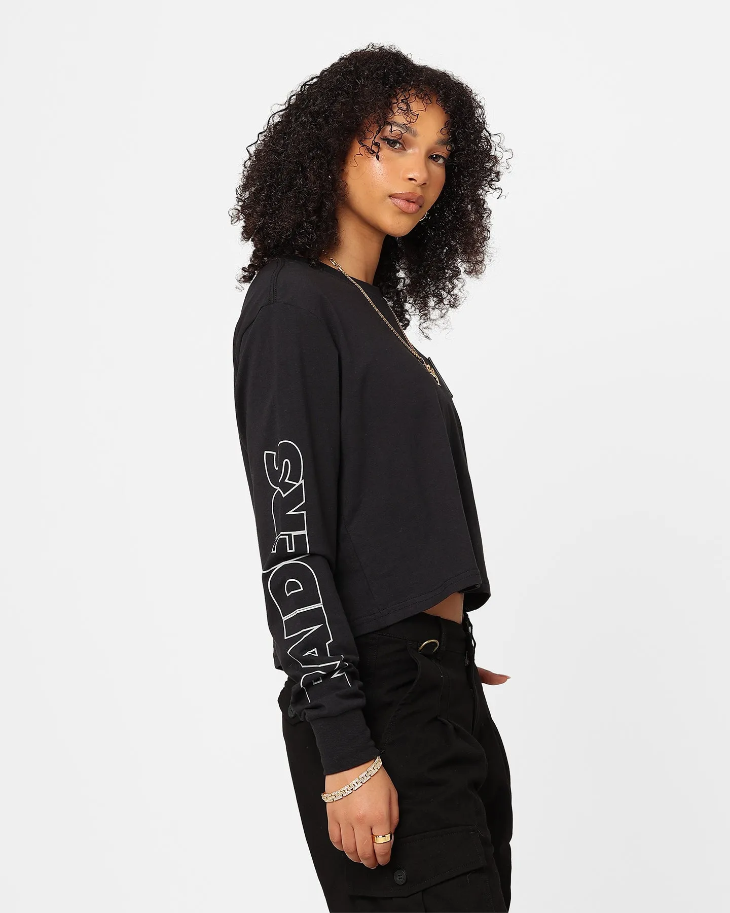 Majestic Athletic Women's Las Vegas Raiders Checker Badge Long Sleeve T-Shirt Faded Black