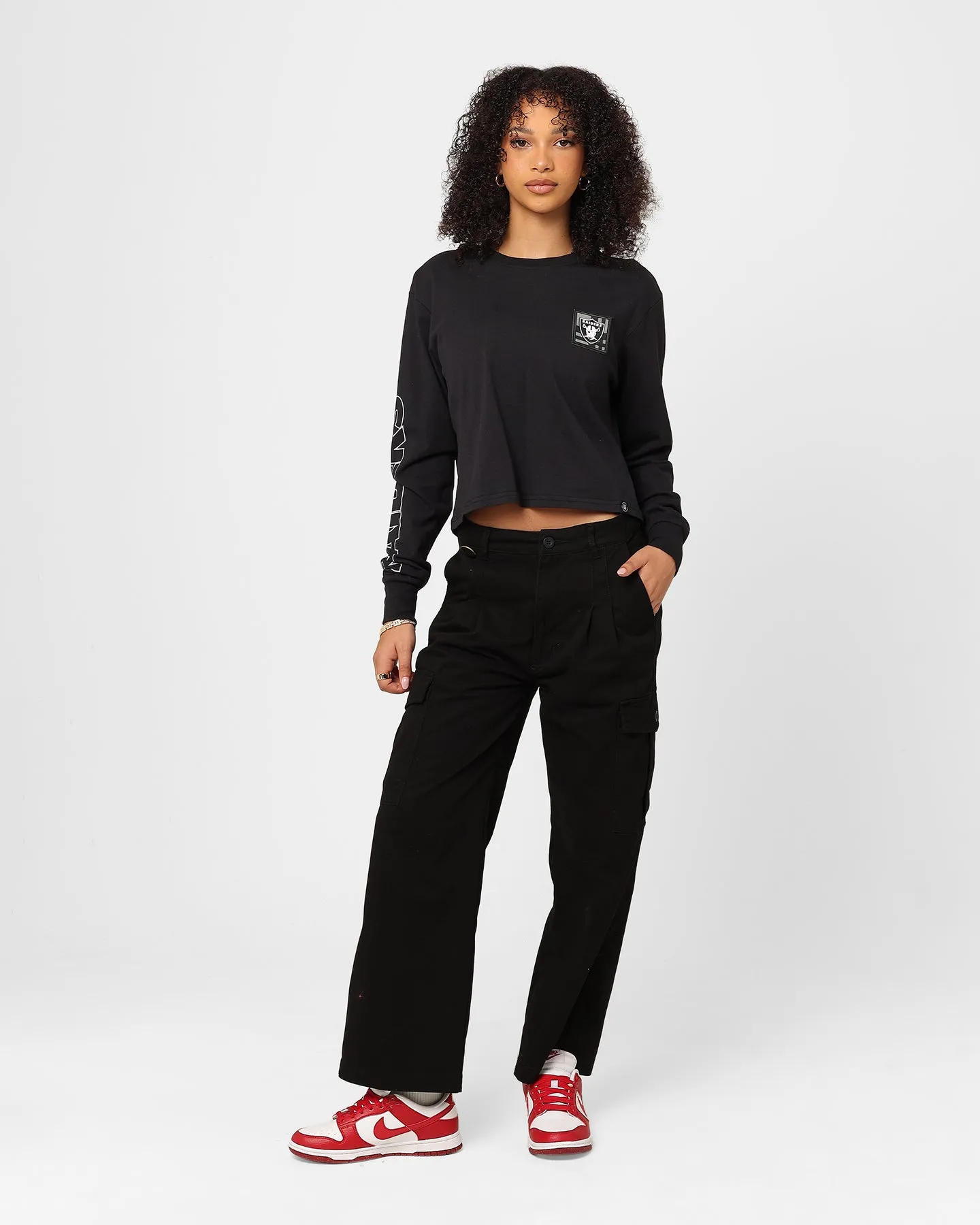 Majestic Athletic Women's Las Vegas Raiders Checker Badge Long Sleeve T-Shirt Faded Black