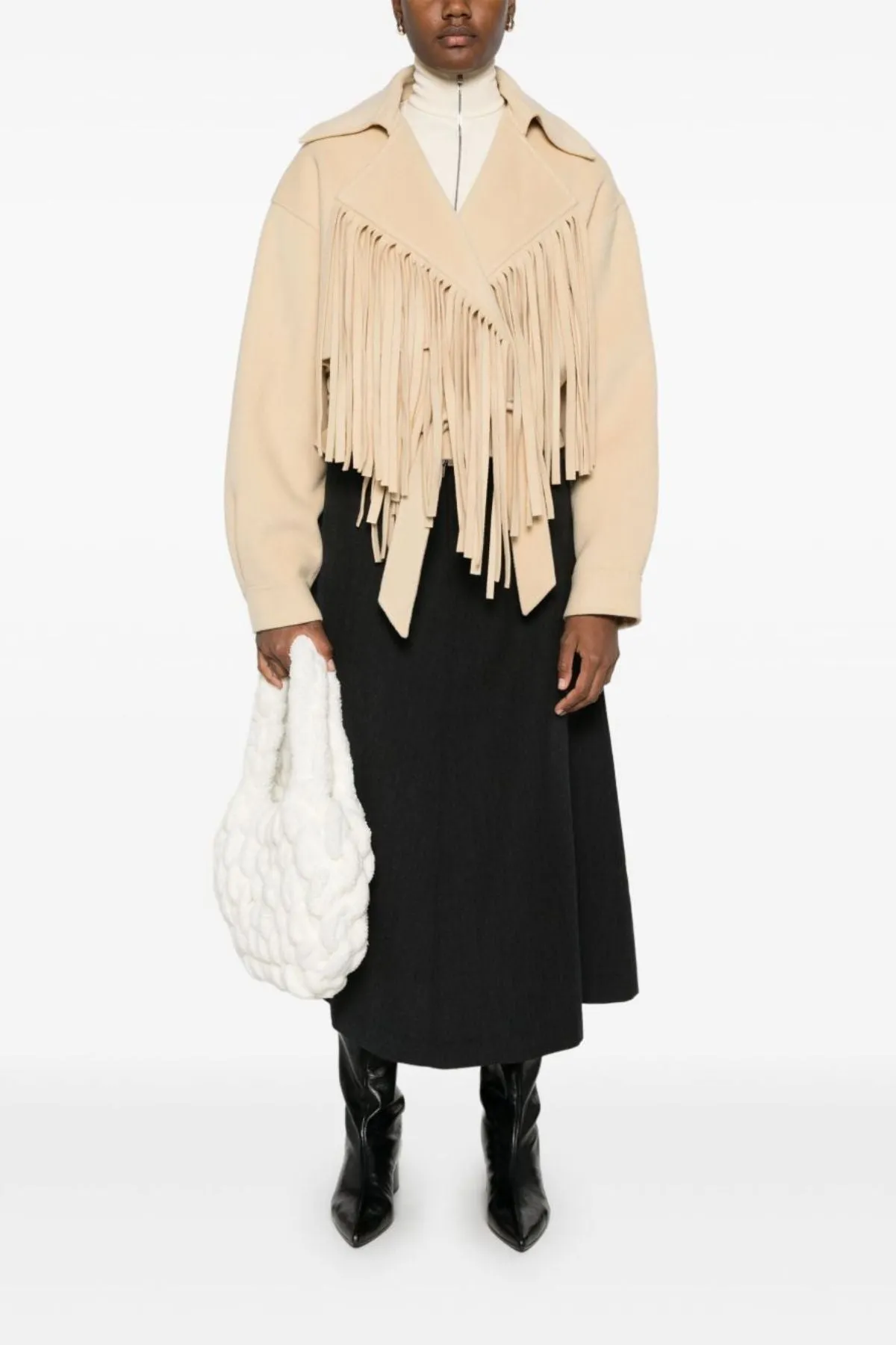 Nanushka Ticia Short Fringed Wool Silk Jacket - Creme