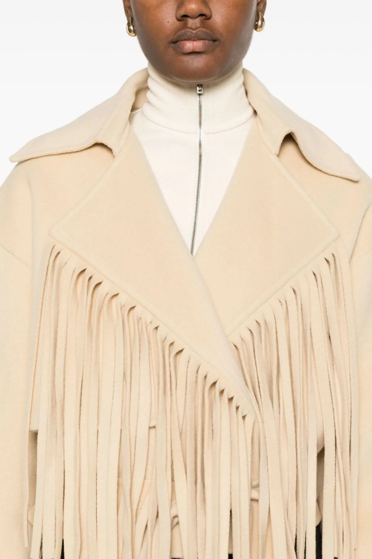 Nanushka Ticia Short Fringed Wool Silk Jacket - Creme