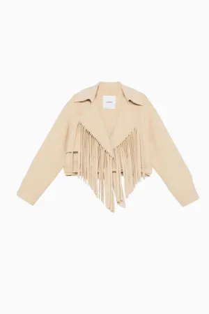 Nanushka Ticia Short Fringed Wool Silk Jacket - Creme