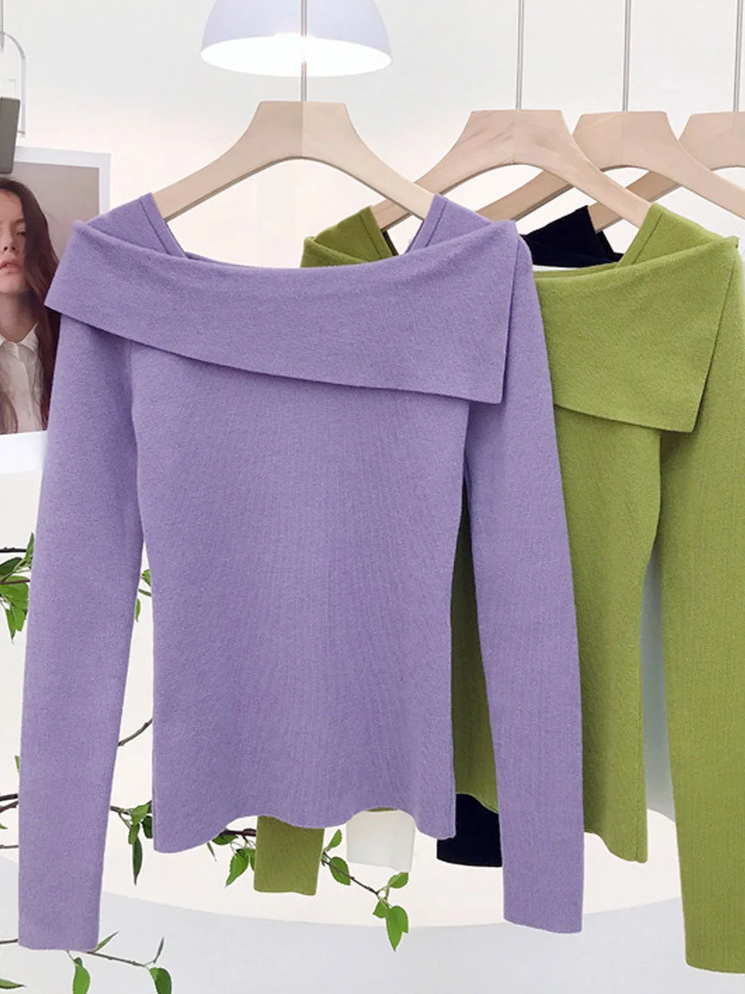 Natalie Classic Off-Shoulder Solid Color Knitted Top