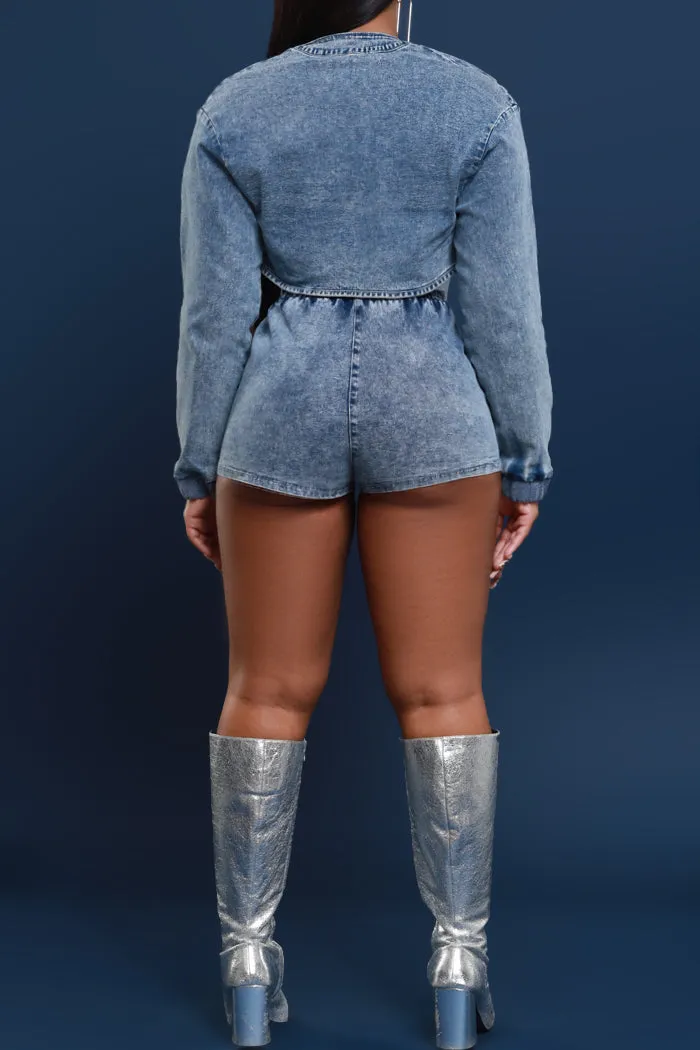 Not A Choice Cropped Denim Jacket - Blue