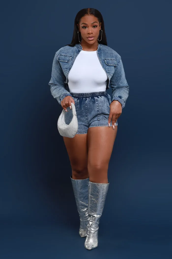 Not A Choice Cropped Denim Jacket - Blue