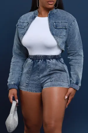 Not A Choice Cropped Denim Jacket - Blue