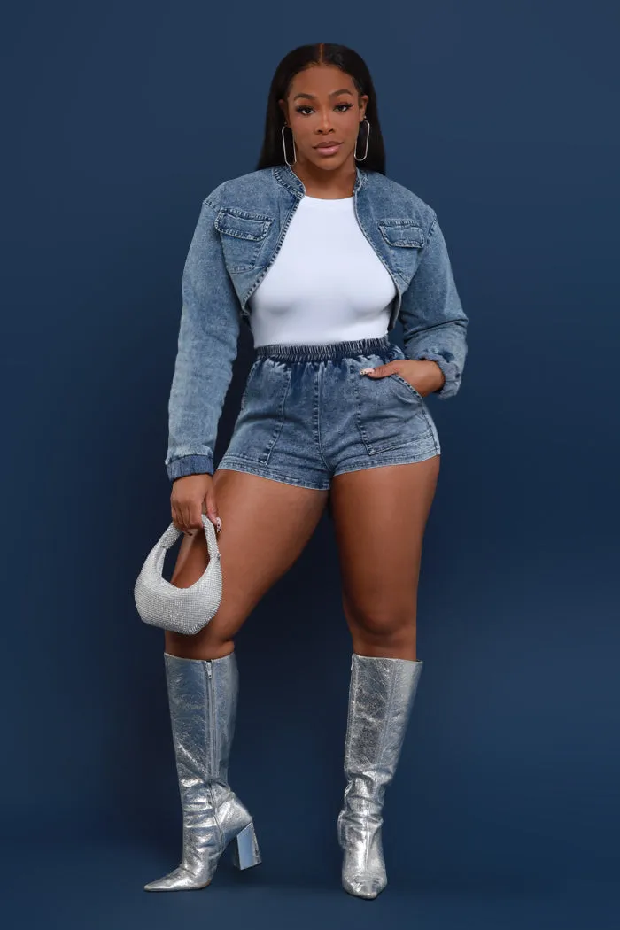 Not A Choice Cropped Denim Jacket - Blue