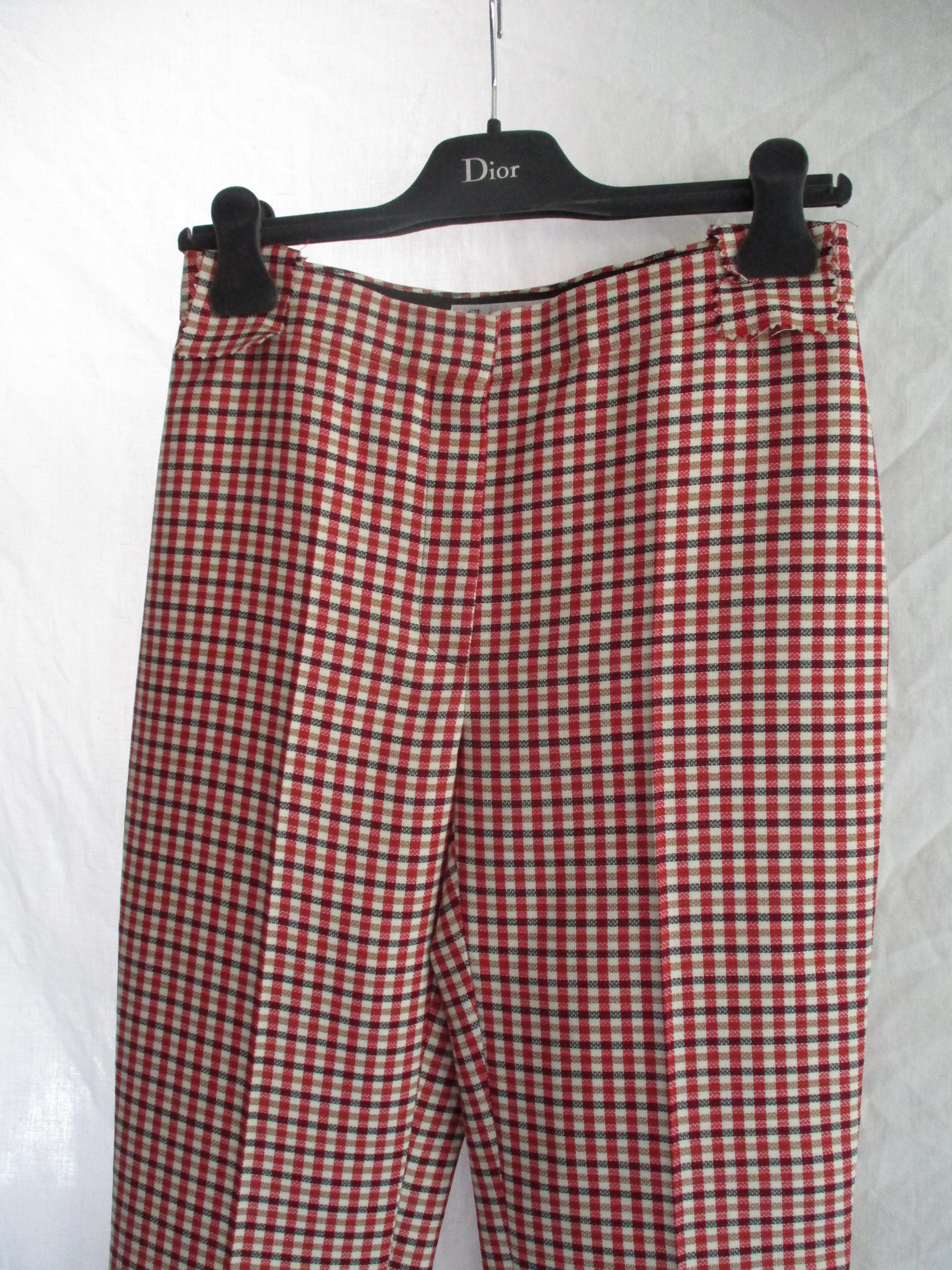 NWT NEW CHRISTIAN DIOR PARIS PLAID CHECK Pants Trouser 36 Rouge Pantalon