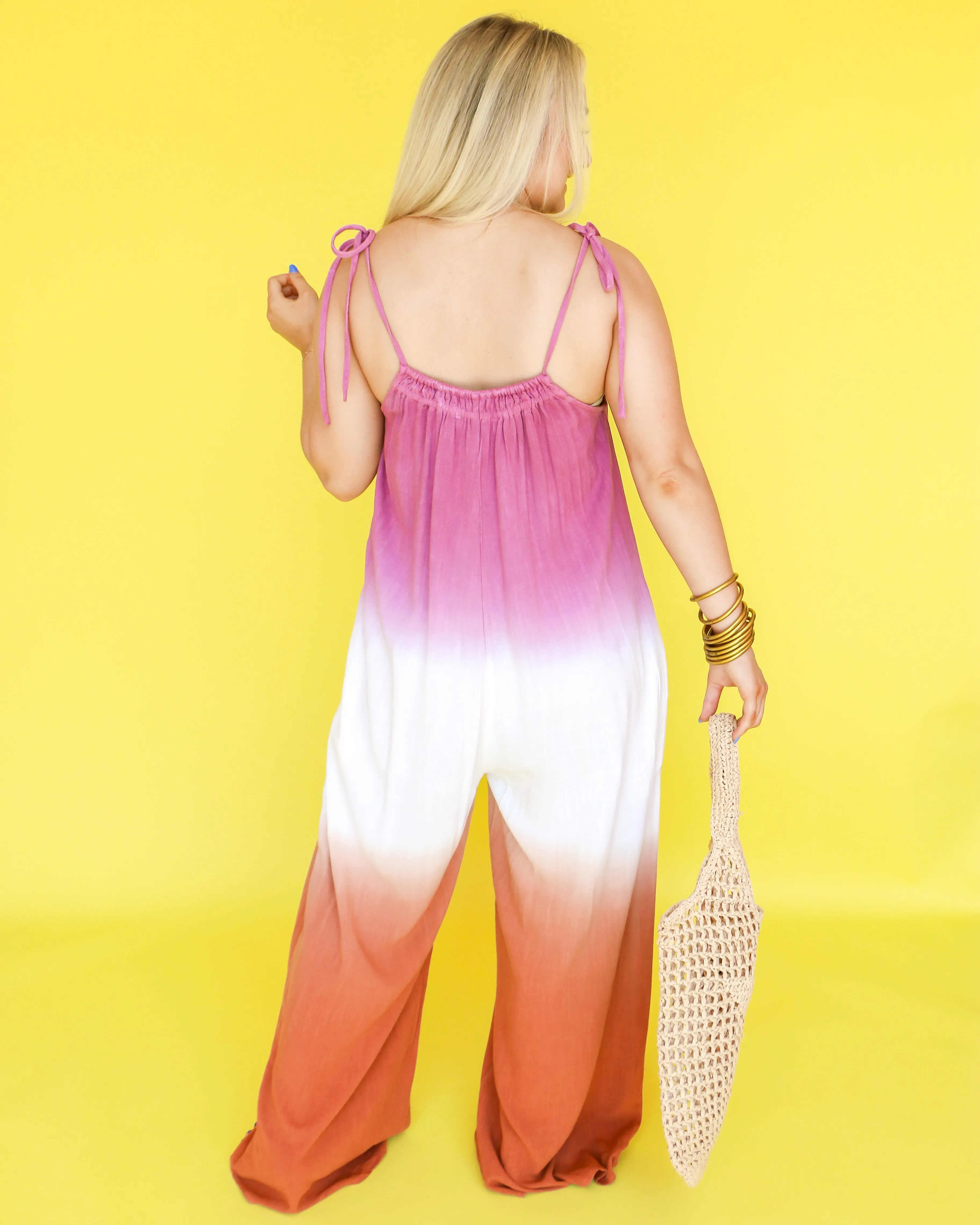 Ombre Wide Leg Casual Comfy Jumpsuit in Lavender