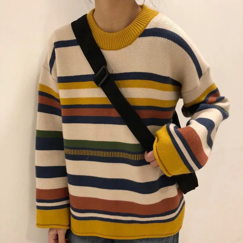 Oversized 90S Contrast Stripes Knitted Sweater