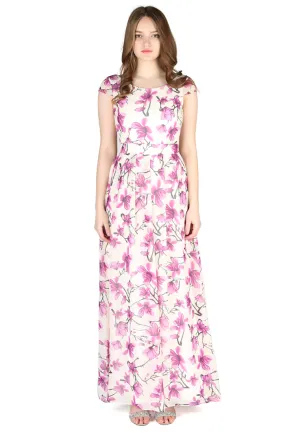 Purple Floral Chiffon Maxi Dress