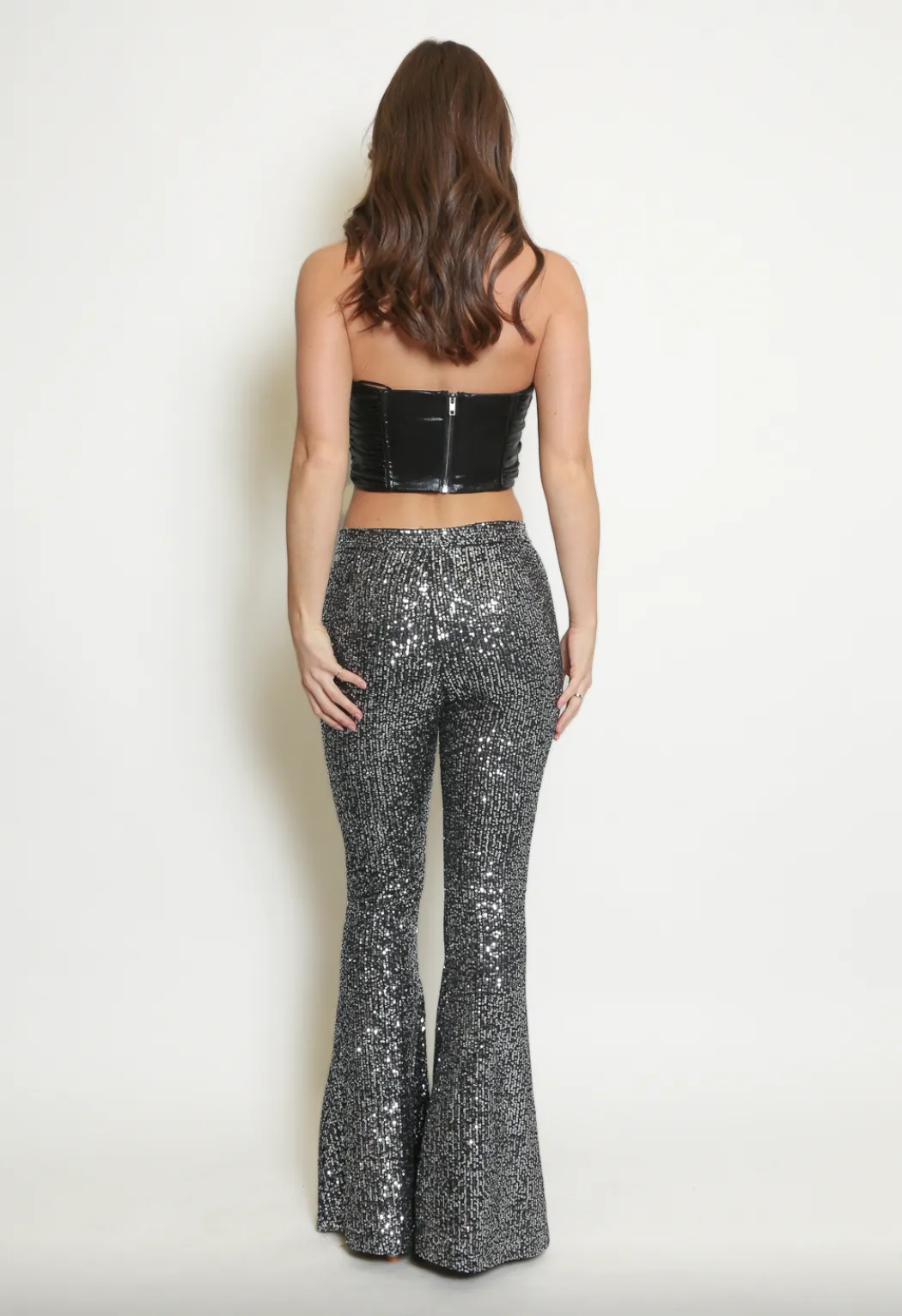Reegan -Silver Sequin High Waisted Flared Trousers