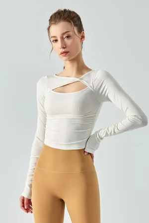Ribbed Knit Long Sleeve Cutout Front Tops