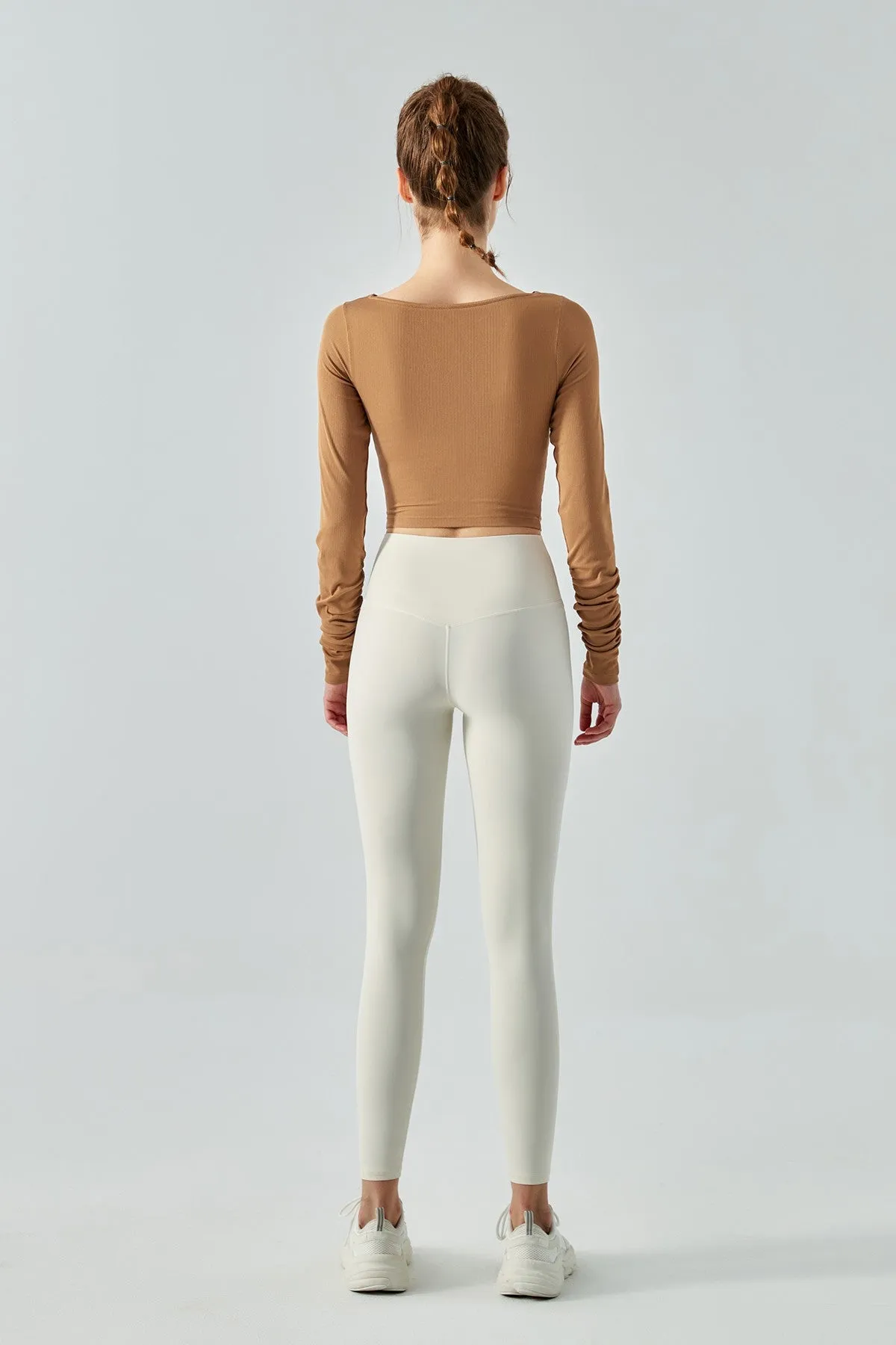 Ribbed Knit Long Sleeve Cutout Front Tops