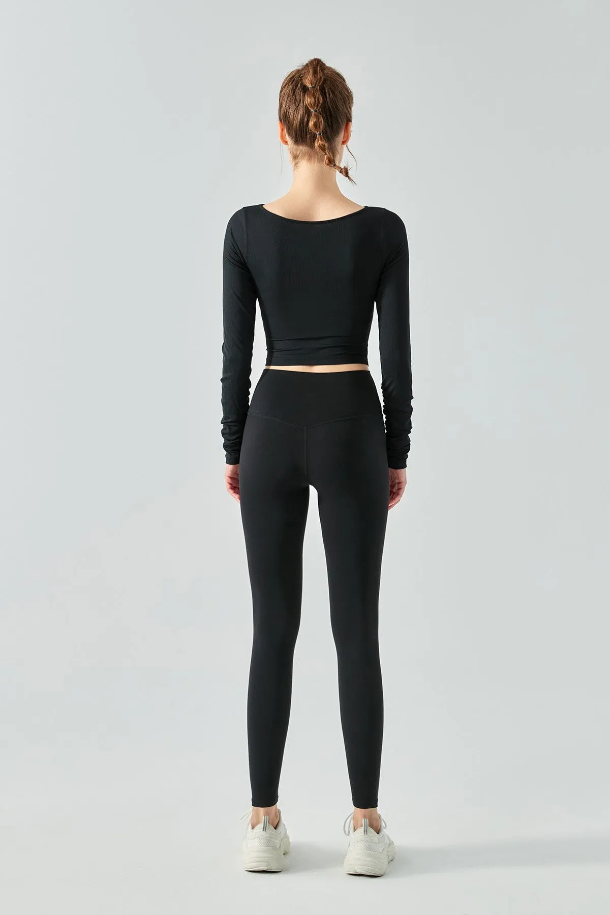 Ribbed Knit Long Sleeve Cutout Front Tops