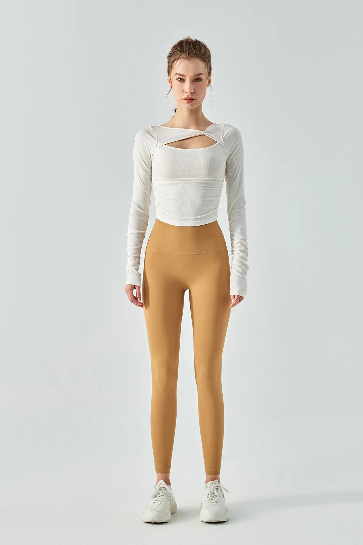 Ribbed Knit Long Sleeve Cutout Front Tops