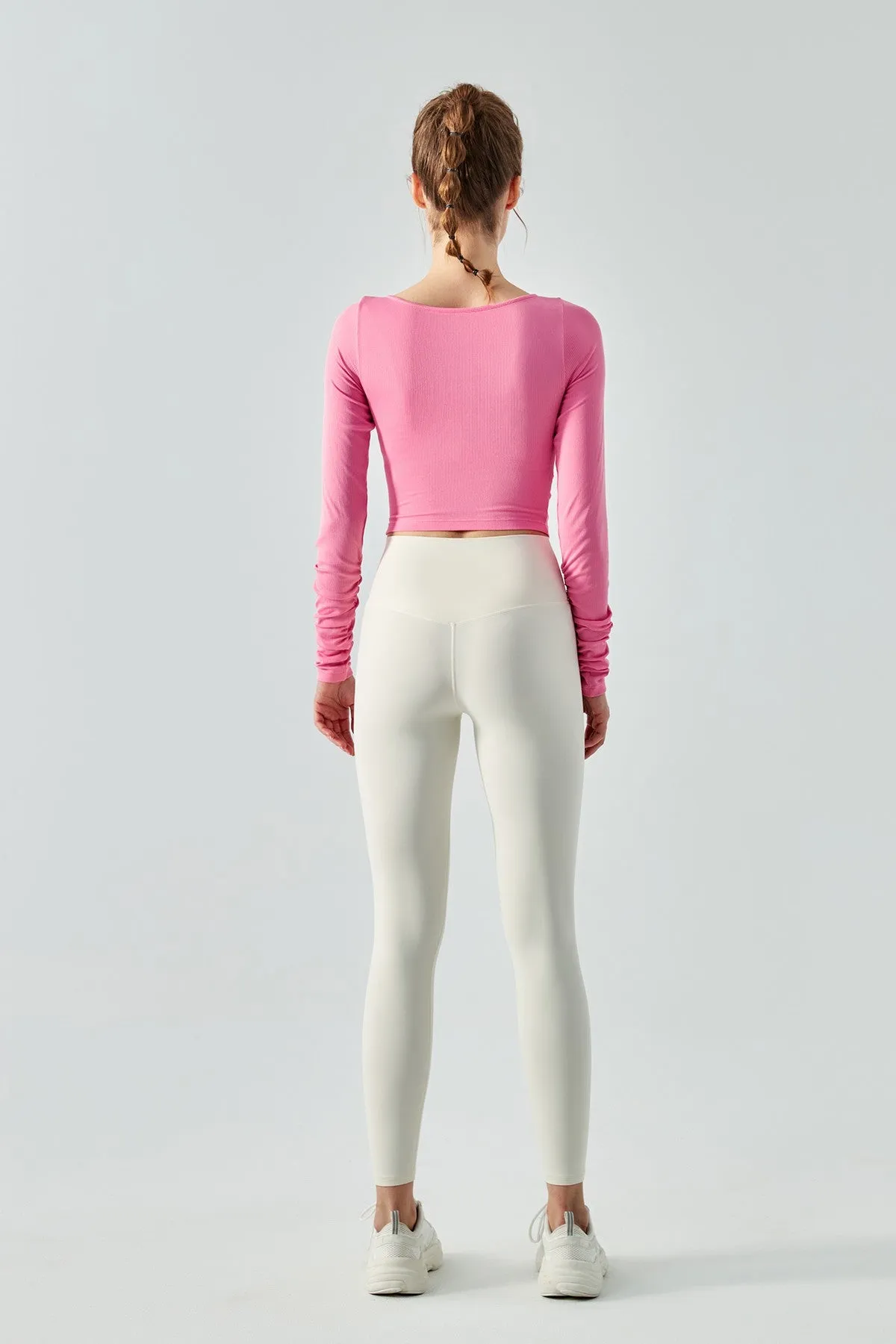 Ribbed Knit Long Sleeve Cutout Front Tops