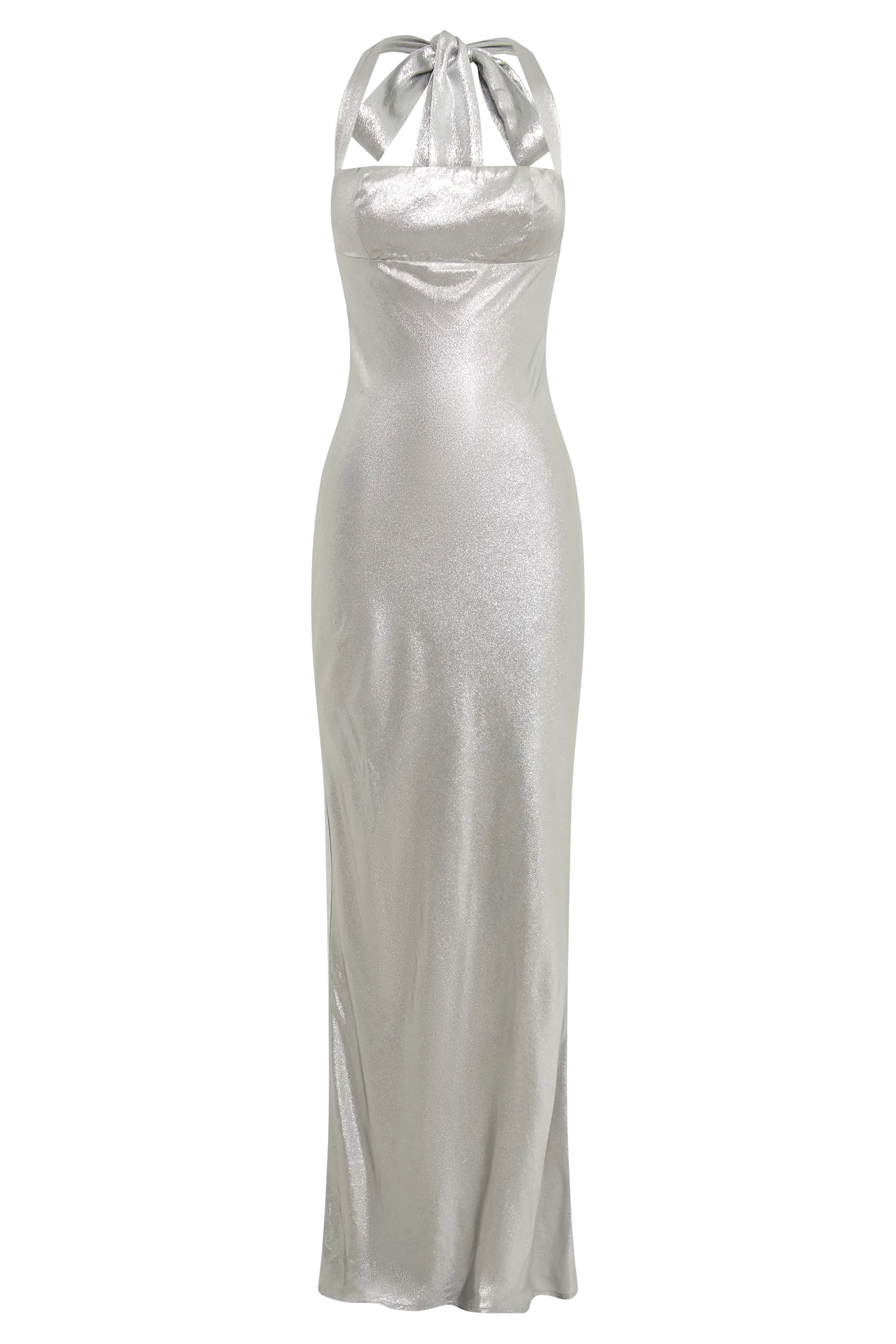 Sabra Satin Halter Maxi Dress - Silver