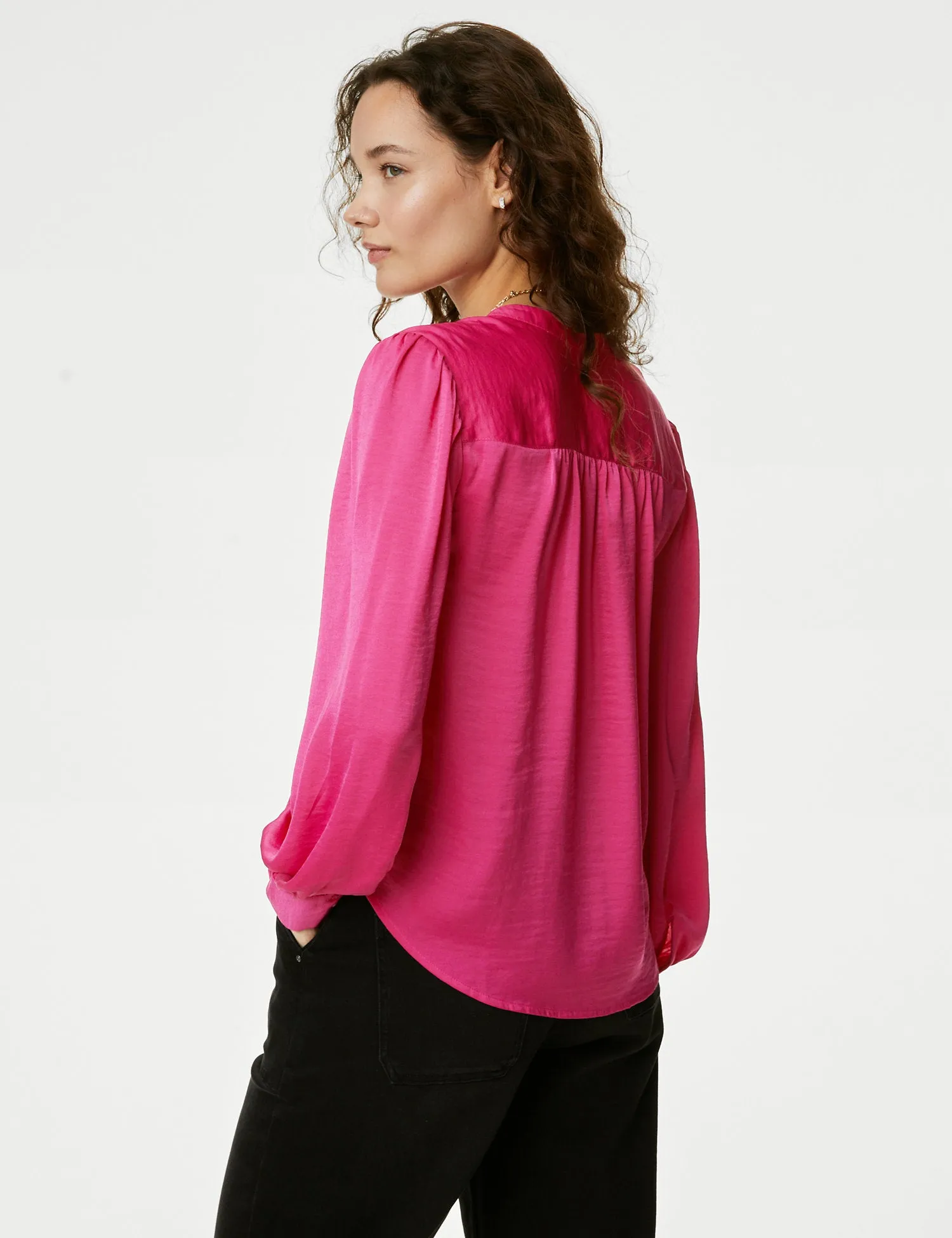 Satin Collarless Blouse