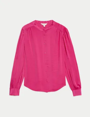 Satin Collarless Blouse