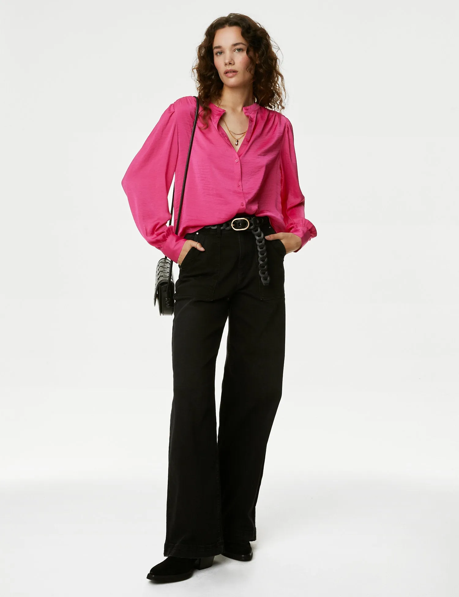 Satin Collarless Blouse