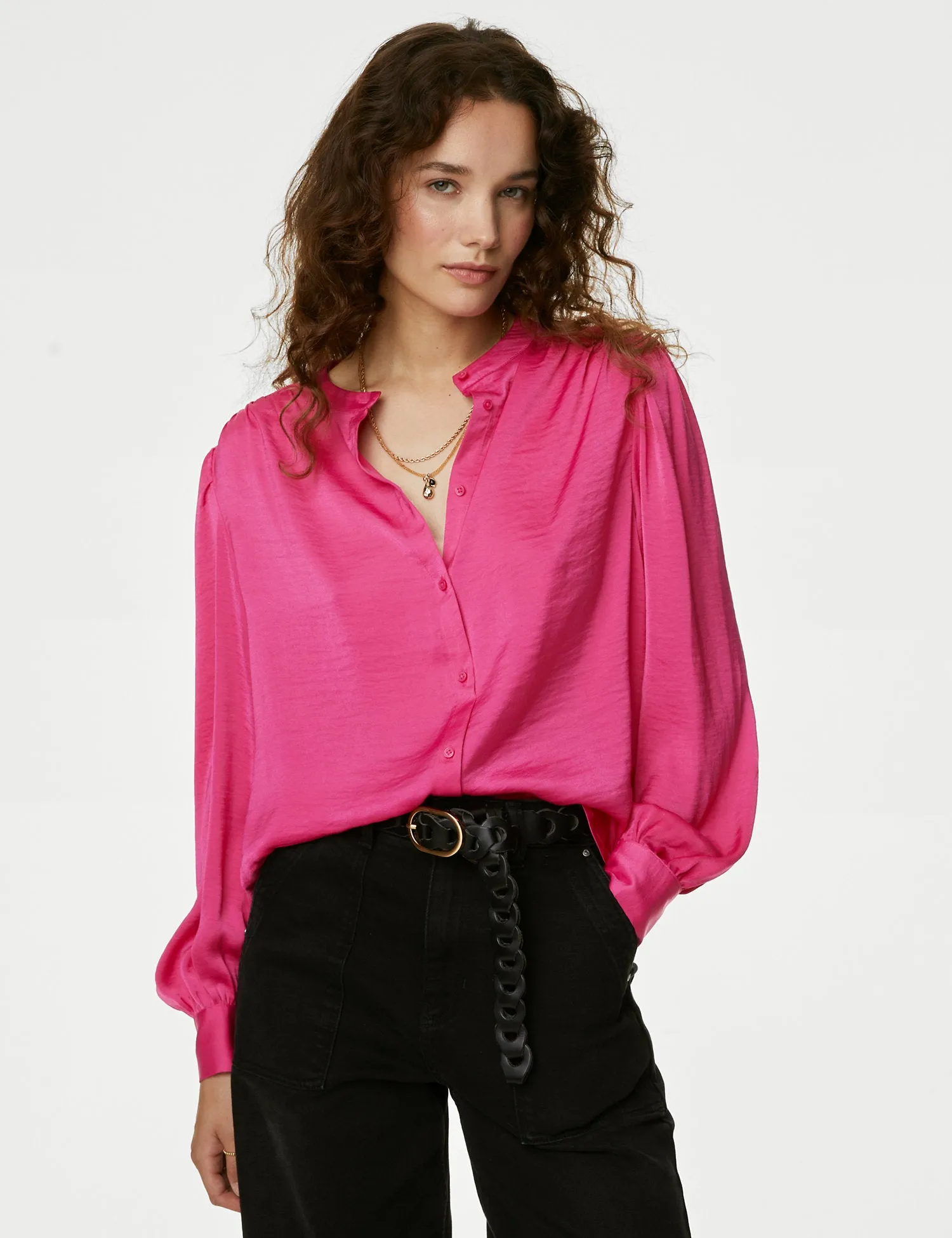 Satin Collarless Blouse