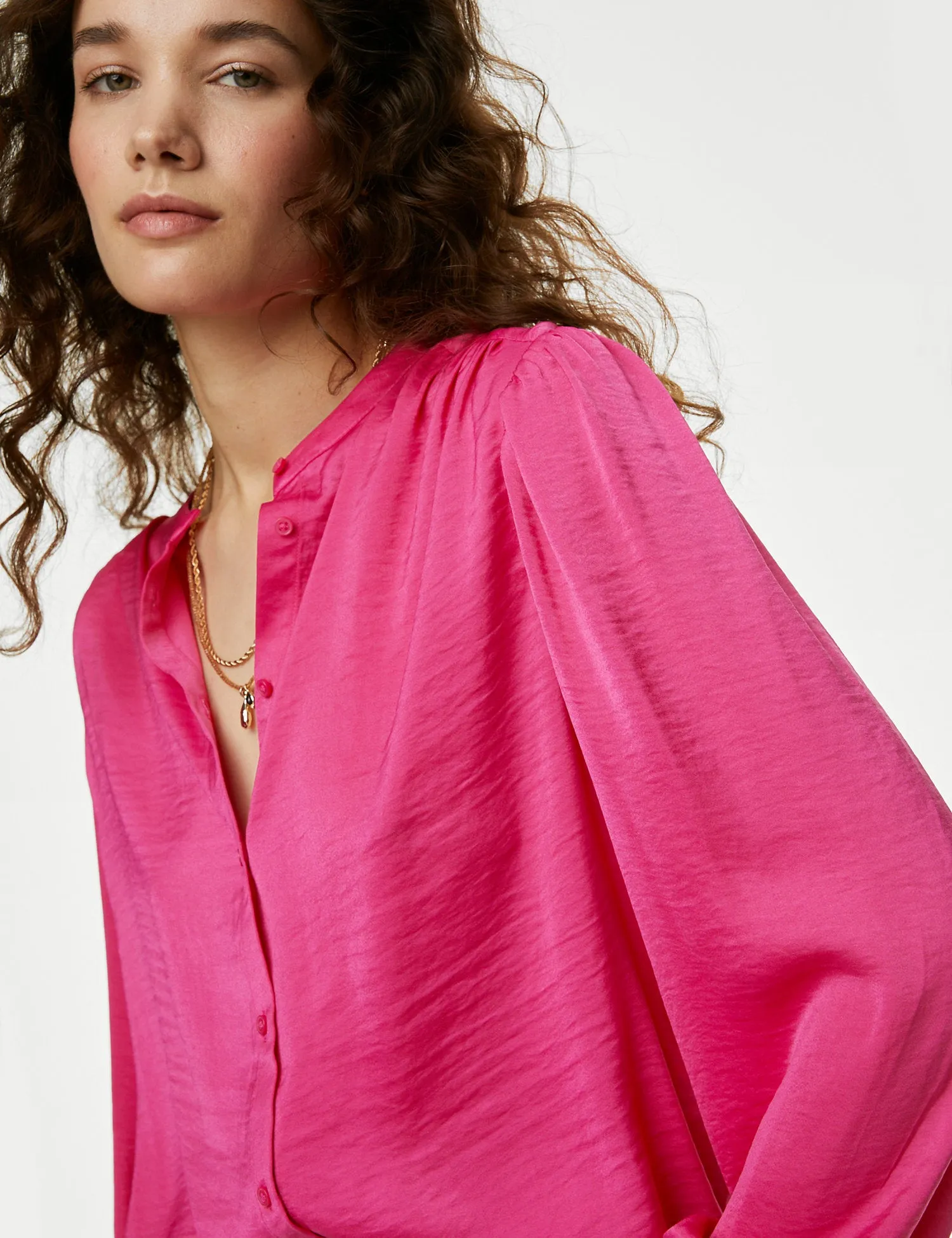 Satin Collarless Blouse