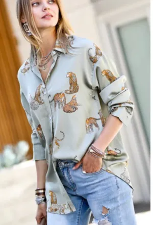 Satin Leopard Print Button Down