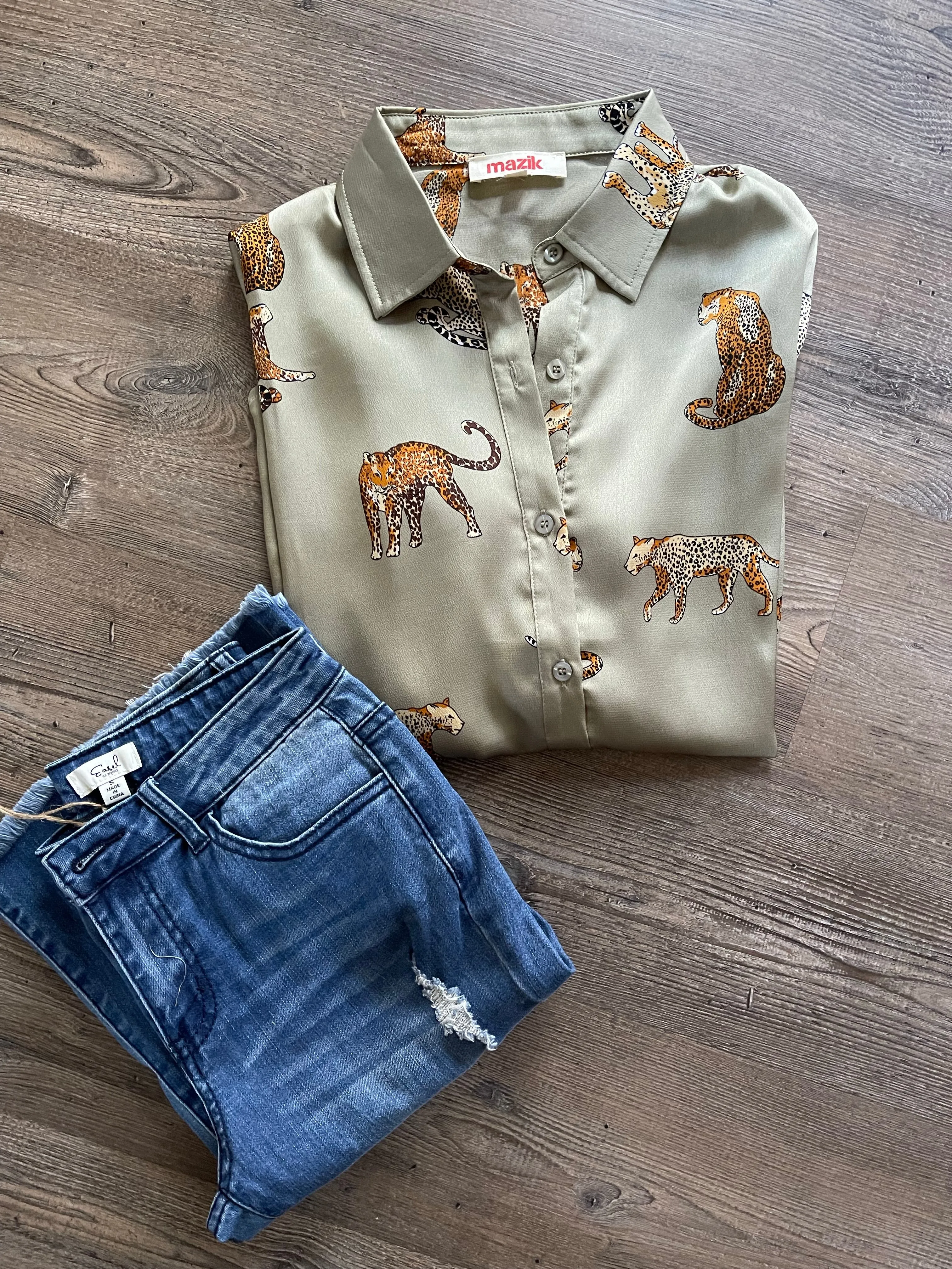 Satin Leopard Print Button Down