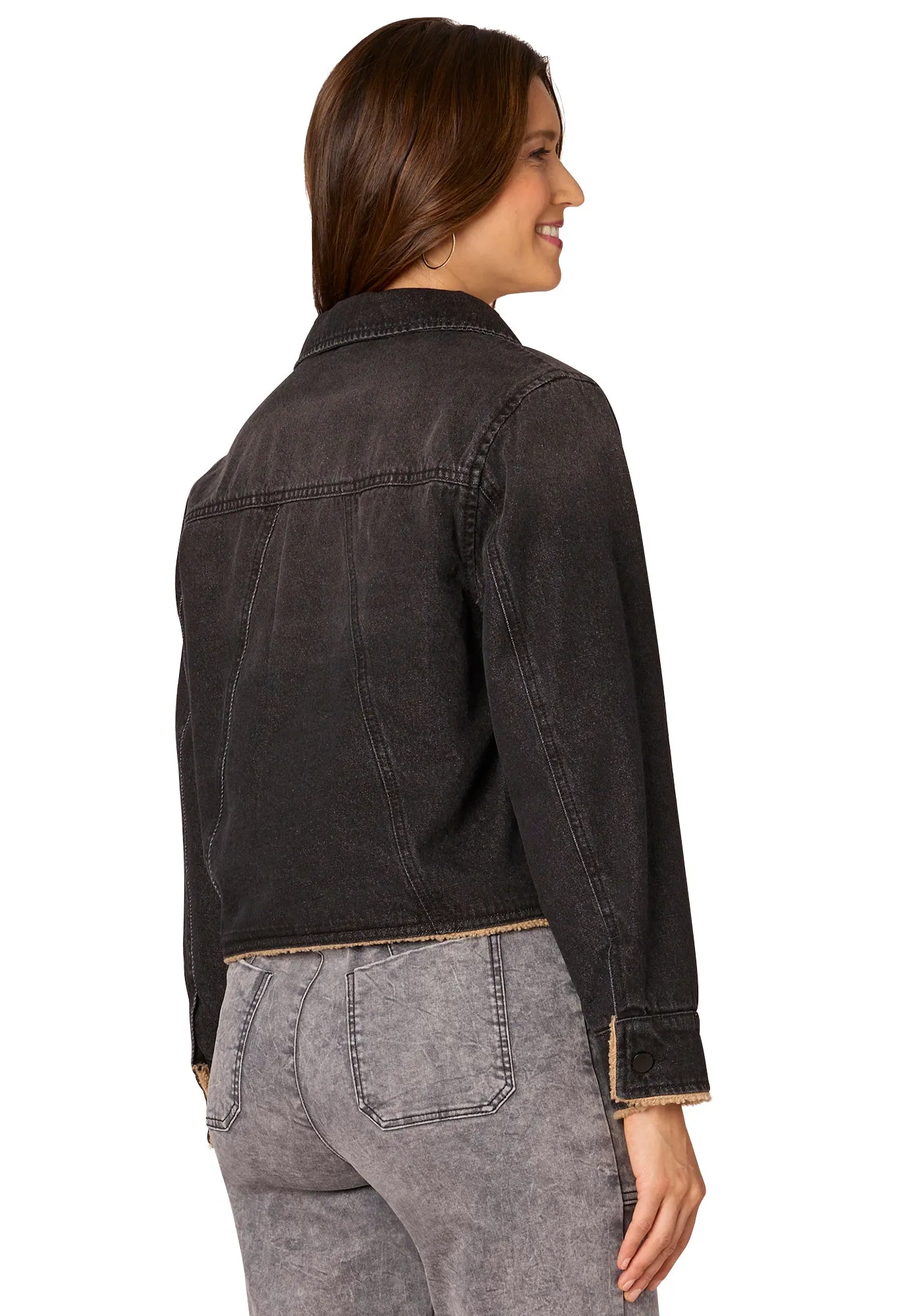 Sherpa Lined Cropped Hem Denim Jacket