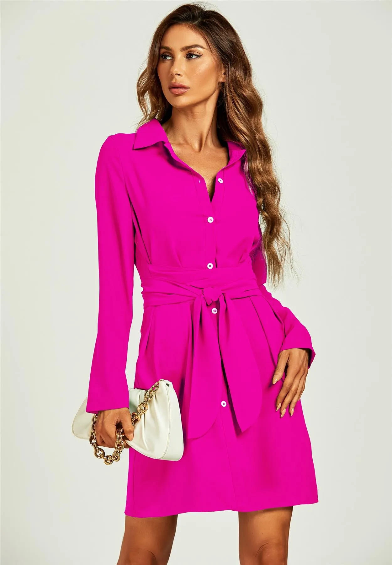 Shirt Mini Wrap Dress In Fuchsia