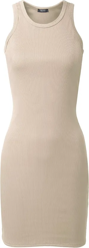 SSOULM Women's Ribbed Scoop Neck Sleeveless Tank Fitted Bodycon Short Dresses