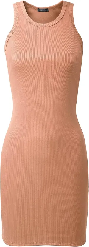 SSOULM Women's Ribbed Scoop Neck Sleeveless Tank Fitted Bodycon Short Dresses