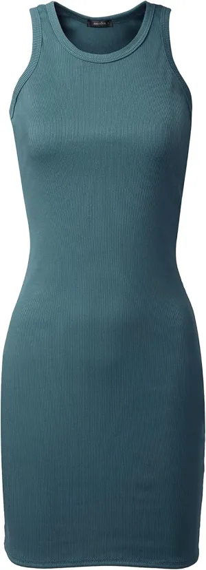 SSOULM Women's Ribbed Scoop Neck Sleeveless Tank Fitted Bodycon Short Dresses