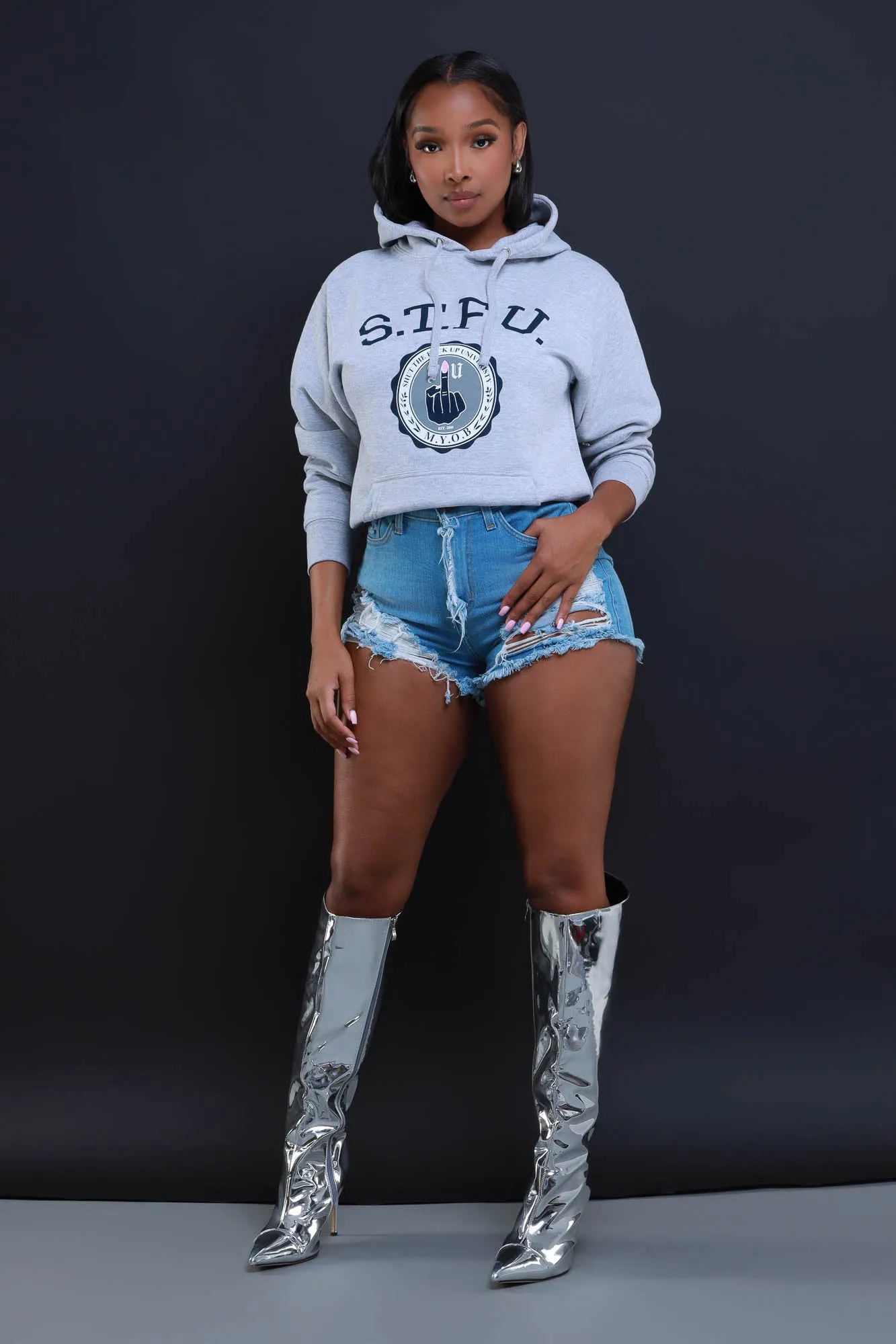 STFU Graphic Pullover Hooded Sweatshirt - Heather Grey